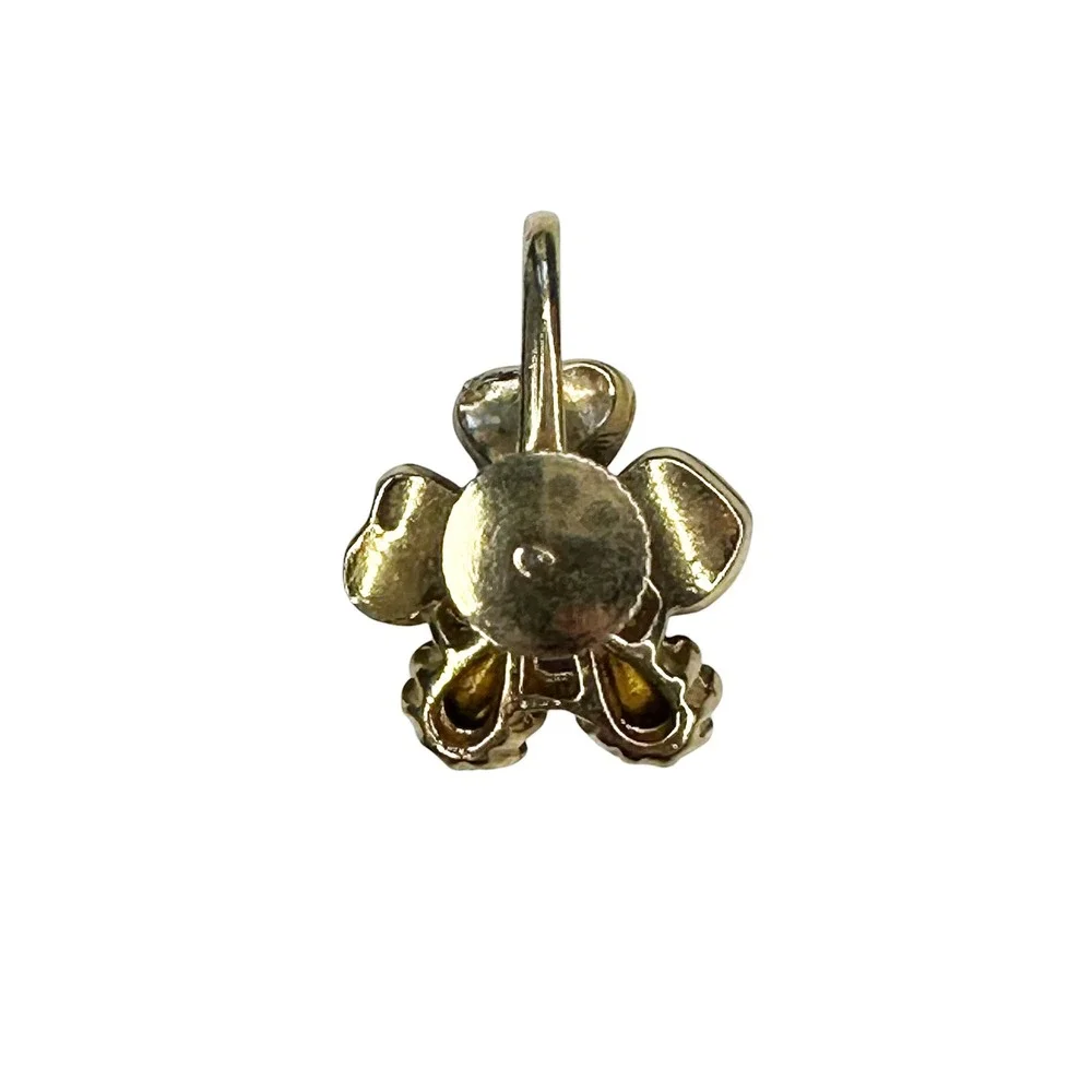 VTG 1950's Flower Wishbone Brooch & Clip-on Earring Set • pink blue gold tone